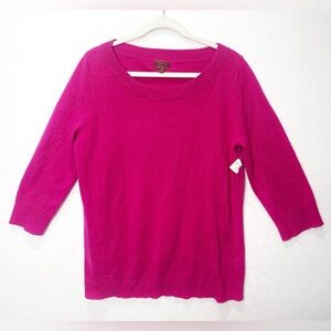 Tesori Fuchsia 100% Cashmere Cozy Soft 3/4 Sleeve Length Sweater Size XL Soft
